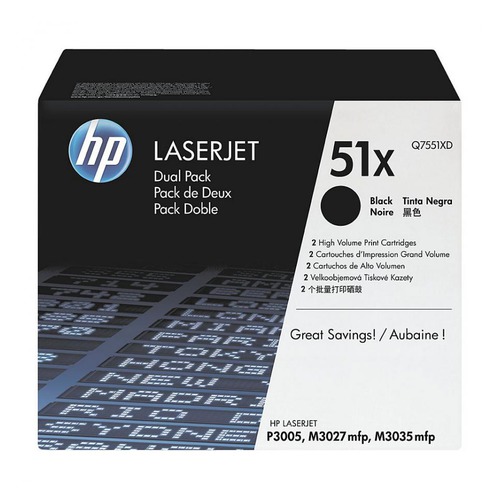Комплект картриджей HP Q7551XD 51X оригинальный чёрный для принтеров HP Laserjet P3005 | HP Laserjet M3027 MFP | HP Laserjet M3035 MFP