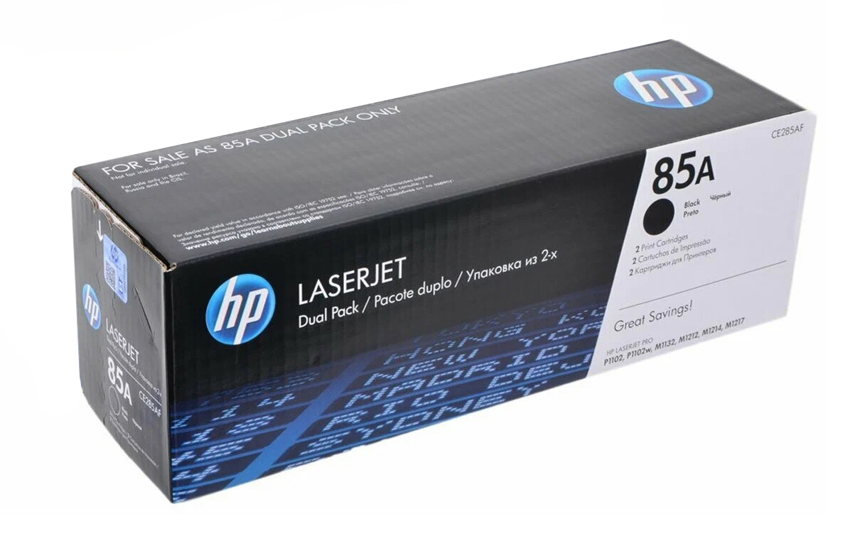 Картридж HP CE285AF/2 85A оригинальный чёрный для принтеров HP LASERJET PRO P1102 | HP LASERJET PRO P1102w | HP LASERJET PRO M1132 | HP LASERJET PRO M1212 | HP LASERJET PRO M1214 | HP LASERJET PRO M1218