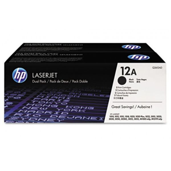 Комплект картриджей HP Q2612AD (Q2612AF) 12A оригинальный чёрный для принтеров HP Laserjet 1010 | HP Laserjet 1012 | HP Laserjet 1015 | HP Laserjet 1018 | HP Laserjet 1020 | HP Laserjet 1020plus | HP Laserjet 1022 | HP Laserjet 3015 | HP Laserjet 3020 | H